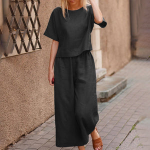 Linen Loose Solid Color Two Piece Set