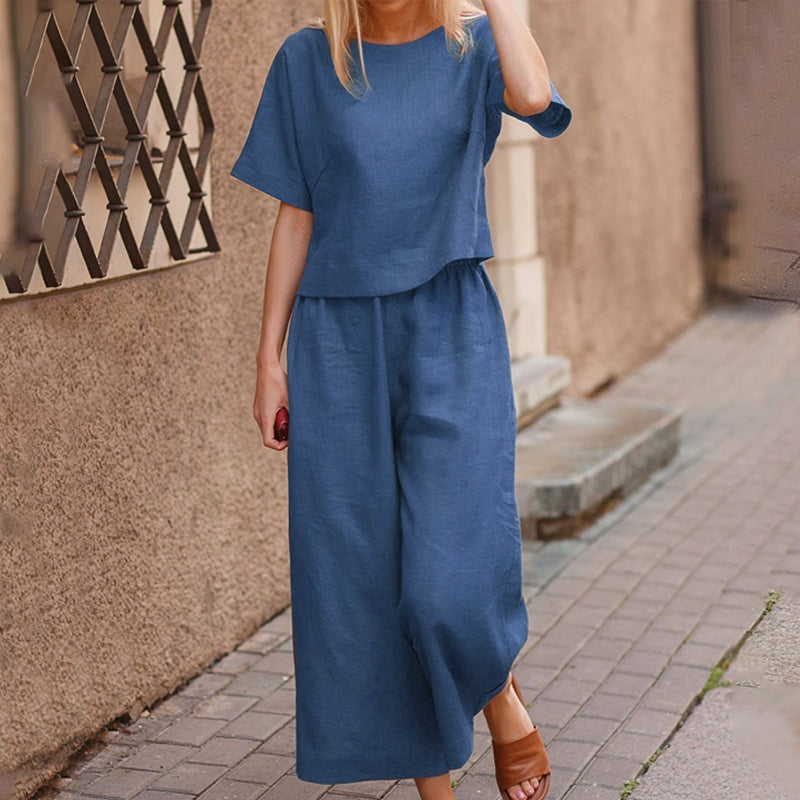 Linen Loose Solid Color Two Piece Set