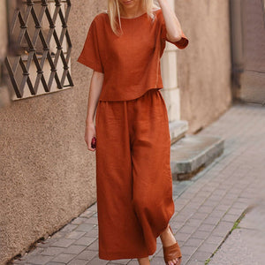 Linen Loose Solid Color Two Piece Set