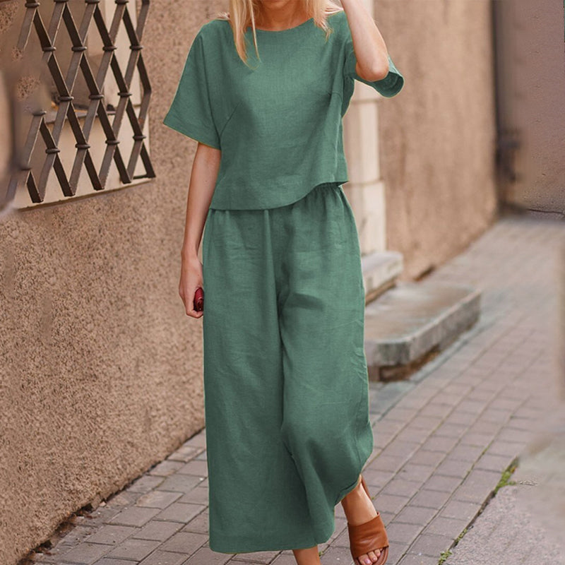 Linen Loose Solid Color Two Piece Set