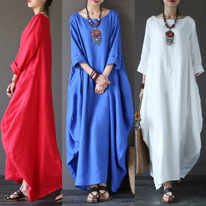 Plus Size Cotton Linen Loose Dress