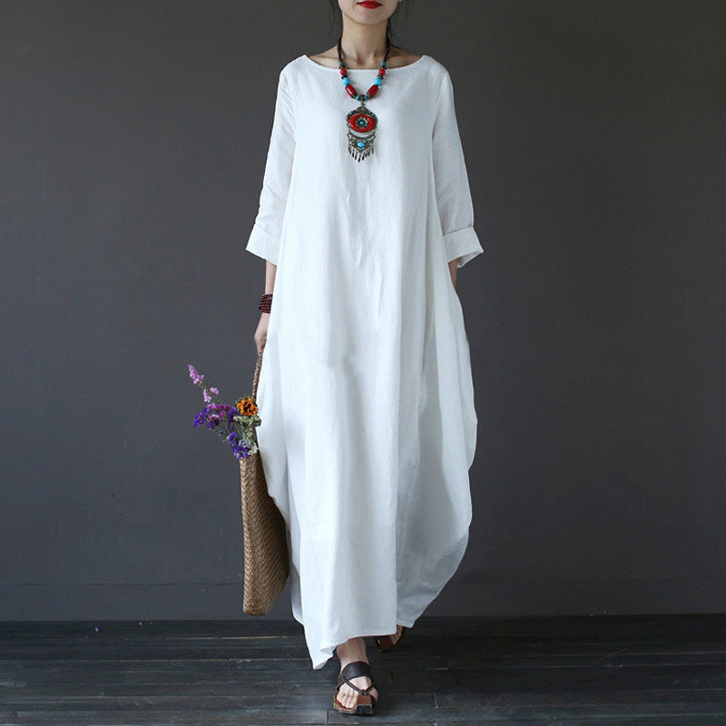 Plus Size Cotton Linen Loose Dress