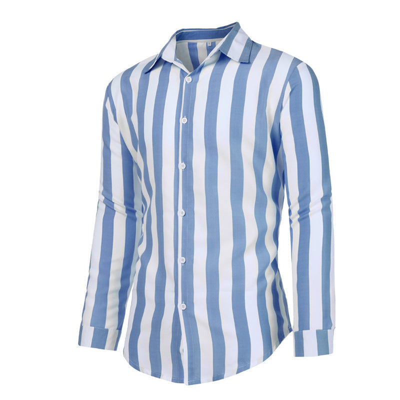 Men's Cotton Linen Striped Button Down Long Sleeve