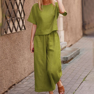 Linen Loose Solid Color Two Piece Set