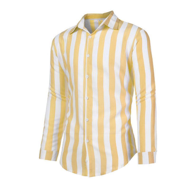 Men's Cotton Linen Striped Button Down Long Sleeve