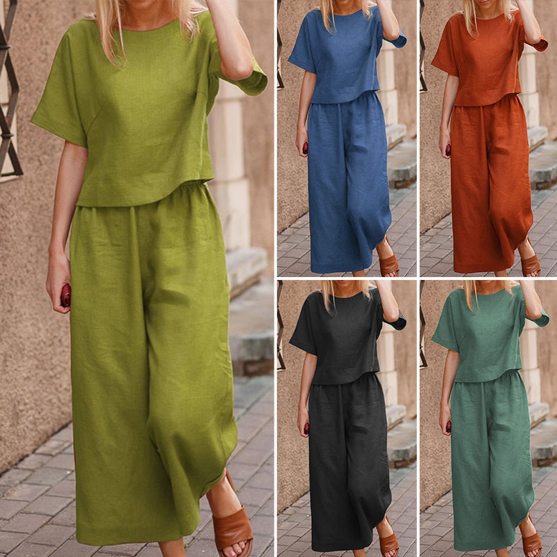 Linen Loose Solid Color Two Piece Set