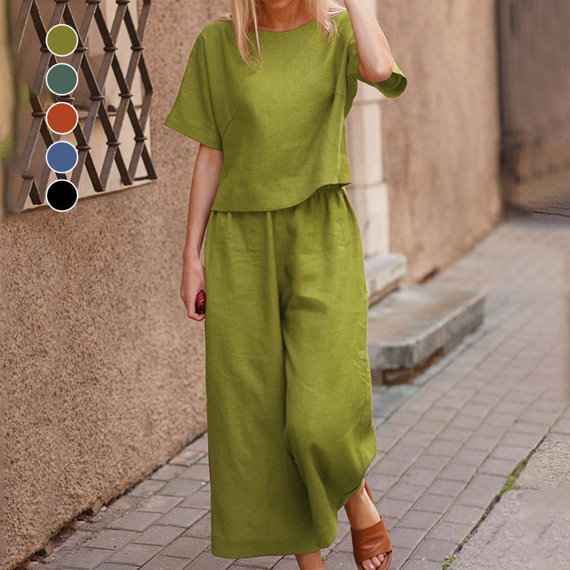 Linen Loose Solid Color Two Piece Set